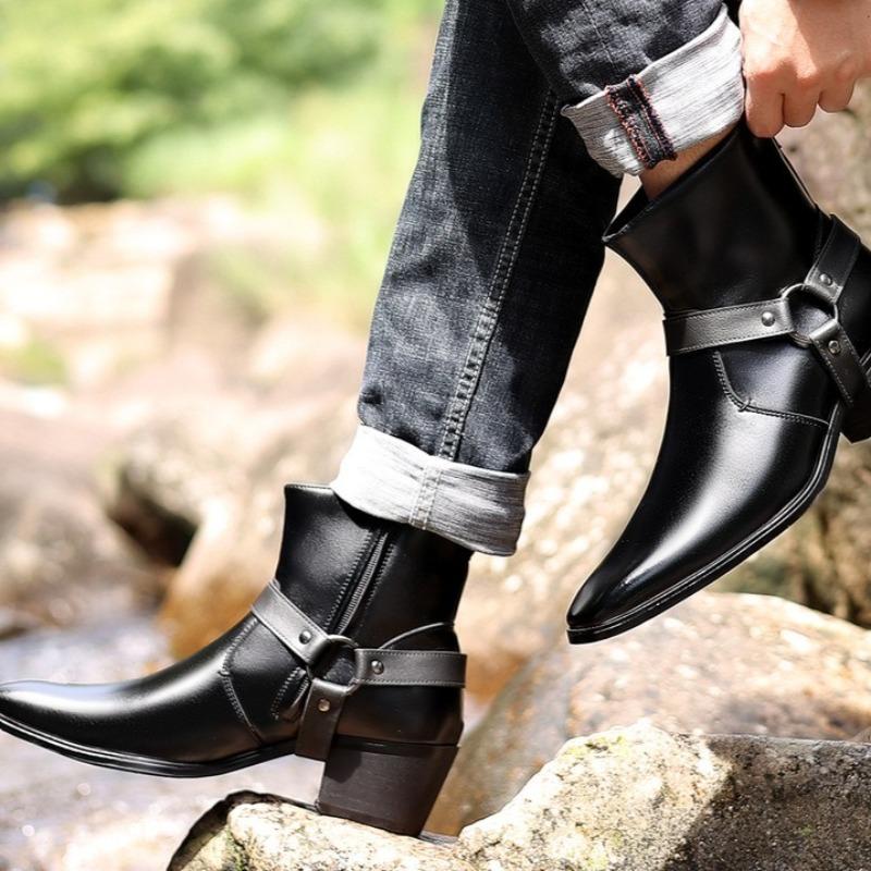 Fashion High Quality Men's Chelsea Boots Casual Leather Shoes Classic Western Cowboy Knight Boots Side Zipper Formal Boots for Men Botas