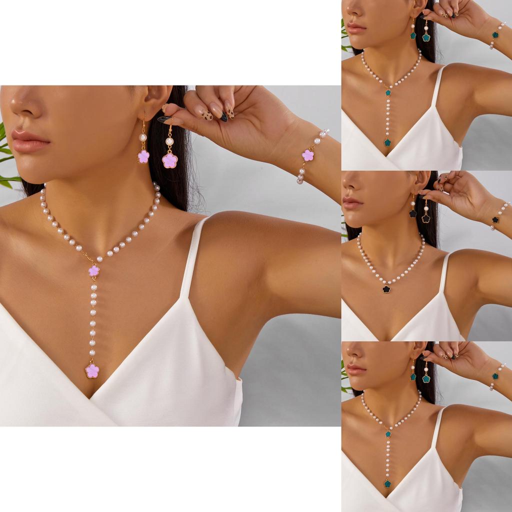 Geometric Flower Shape Jewelry Set With Pearl Pendant For Women Fashion Accessories