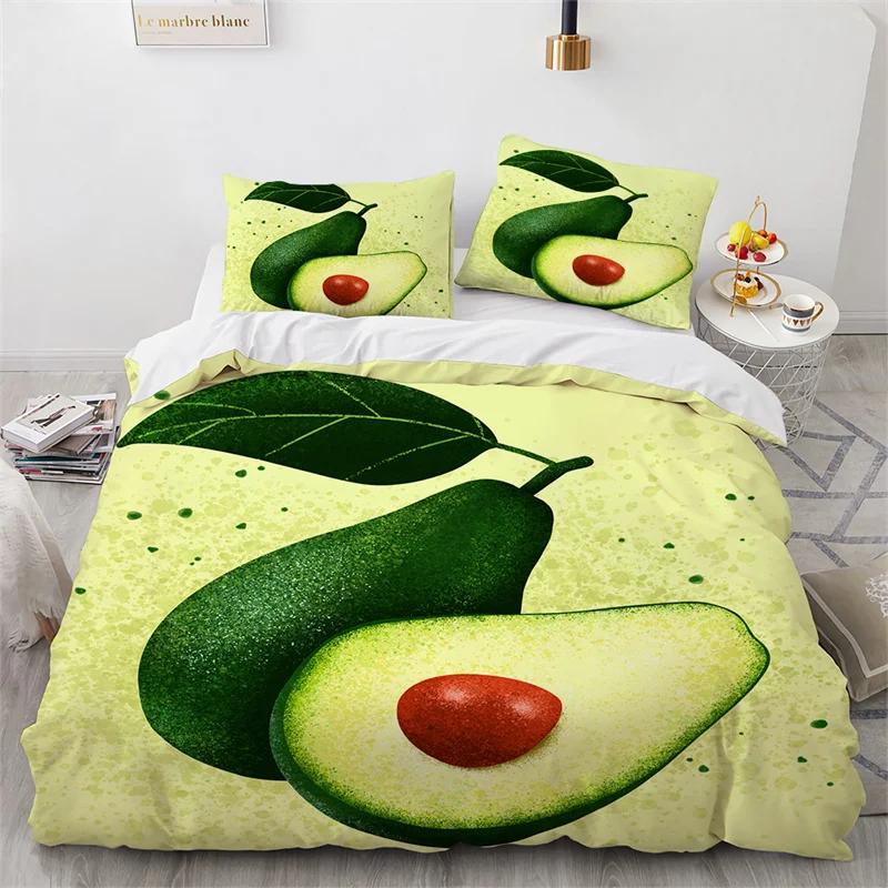 Cartoon Fruit Duvet Cover Tropical Avocado Bedding Set Microfiber Comforter Cover King For Kids Teen Room Decor Birthday Present