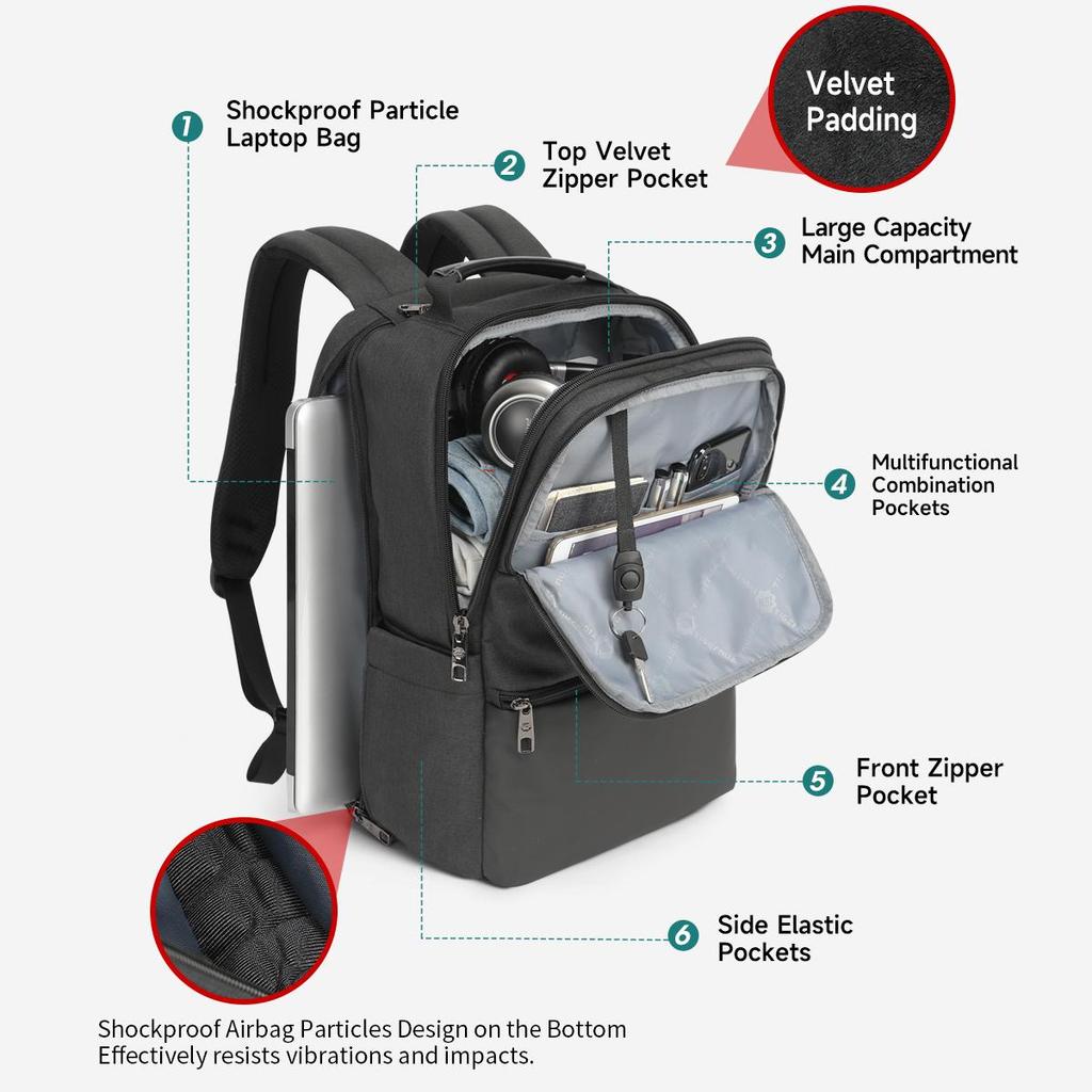 Tigernu Erweiterbarer Rucksack für Herren, 15,6–19 Zoll Laptop-Rucksäcke, männlicher Reiserucksack, 38 l, große Kapazität, Business-Tasche