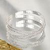 Multi Rows Zircon Crystal Cuff Bracelet Silver Color Open Bangle Jewelry  For Wedding