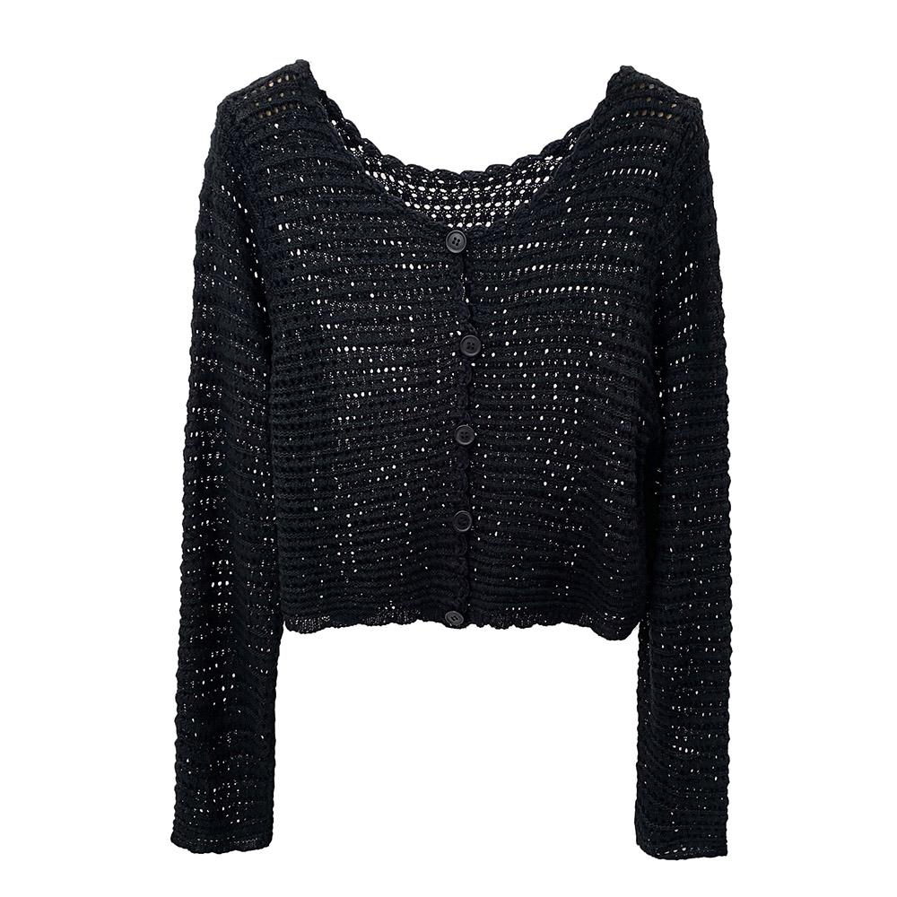 Knit Cardigan for Women Long Sleeve Single Breasted Sweater Jacket Crop Openwork Cardi Top Female Basic Daily Outfit