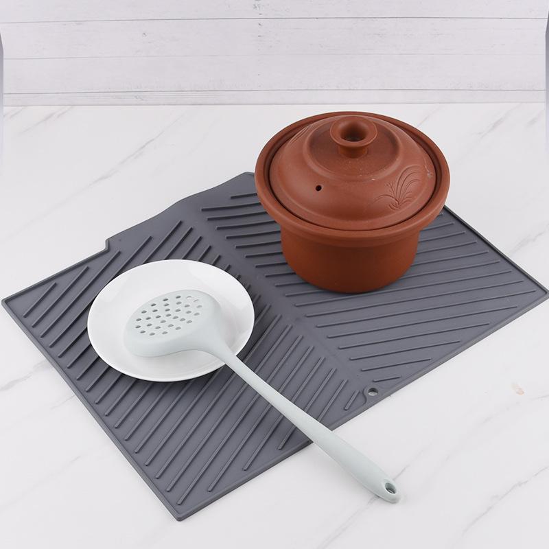 Silicone Draining Pad Diversion Opening Slope Dish Cup Storage Pad Bathroom Water Filter Pad Non-Slip Mat Kitchen Unit Heat