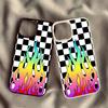 Fashion Flame Fire Phone Case For iPhone 13 16 15 14 Pro MAX 11 12 XS SE20 XR 7 8Plus Grid Checkerboard Clear Hard Cover Shell