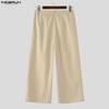 INCERUN Men's Zip-up Waist Casual Pleated Trousers Loose Wide Leg Pants with Belt Slacks
