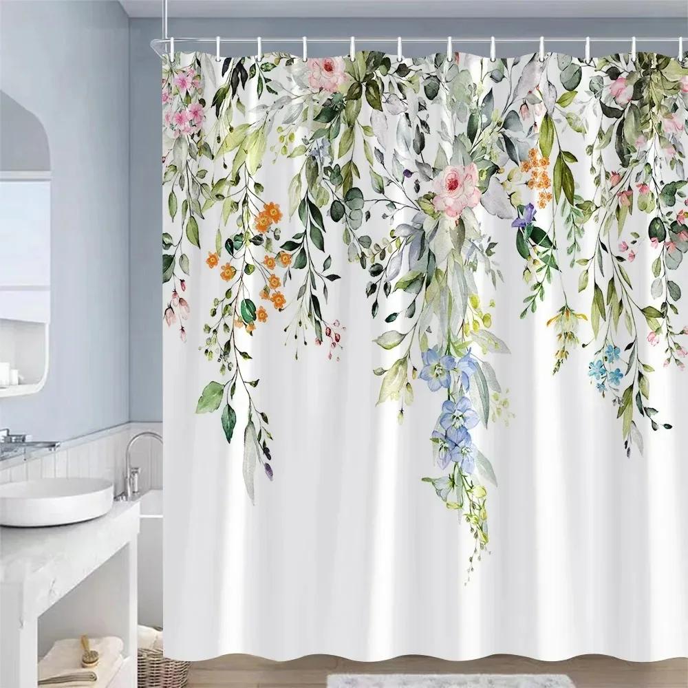 Rustieke Bloemen Douchegordijnen Vlinder Aquarel Bloemen Planten Paars Lavendel Badkamer Gordijn Polyester Decoratie Met Haken