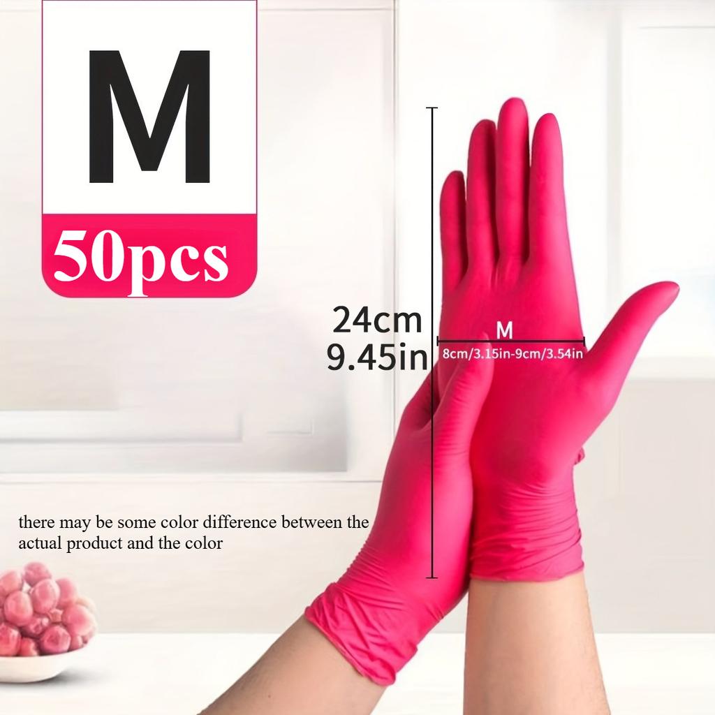 Deep Pink Disposable Nitrile Gloves - Waterproof, Durable & Lightweight for Home Cleaning, Pet Care, Hair Dye Application