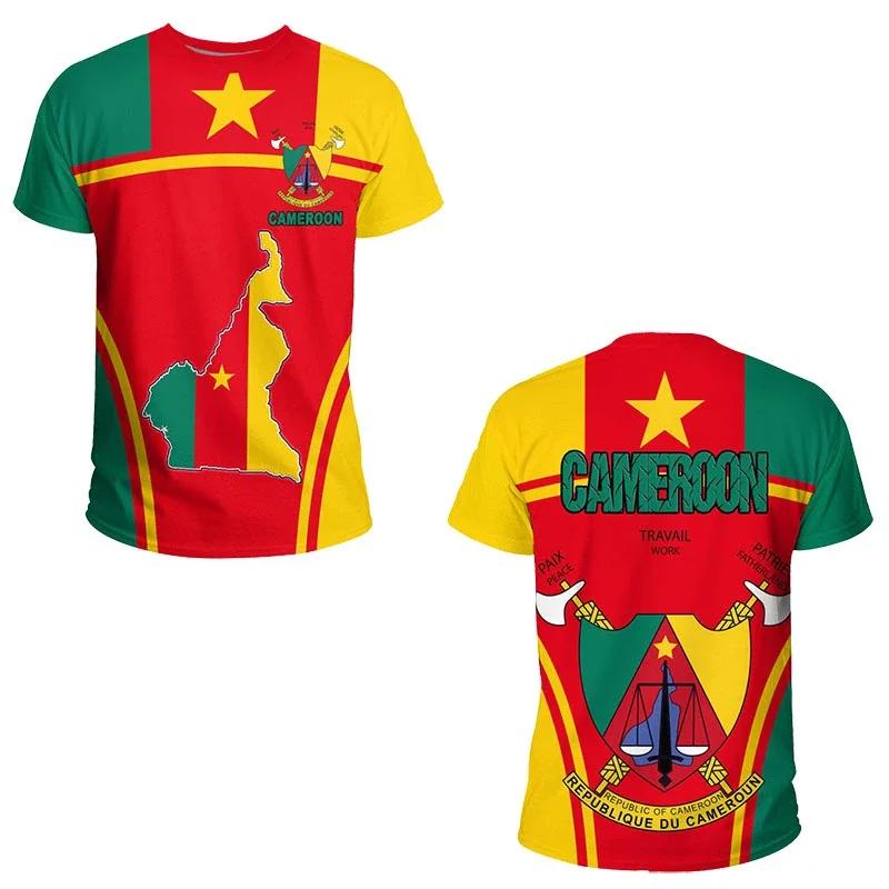 Cameroon Flag Men's T-shirt 3D Print Cameroonian National Emblem Tops Short-sleeved O-Neck Oversized Sports Tee Shirts Clothing