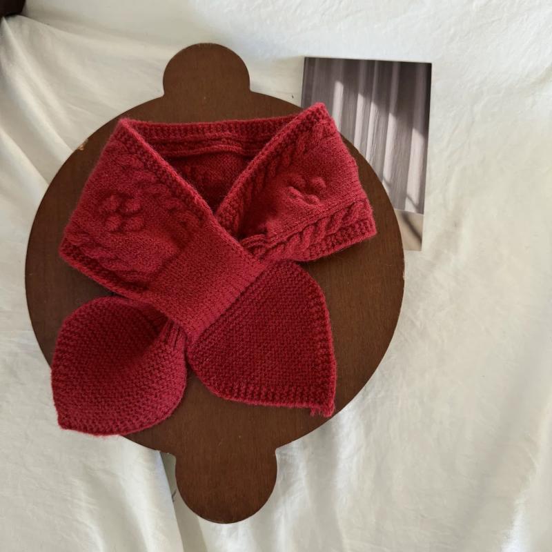 Jesień i Zima Dziecięcy Muszka Małe Krzyżowe Szaliki Uroczy Dziecięcy Miękki Ciepły Dzianinowy Szalik Modny Krzyżowy Szalik