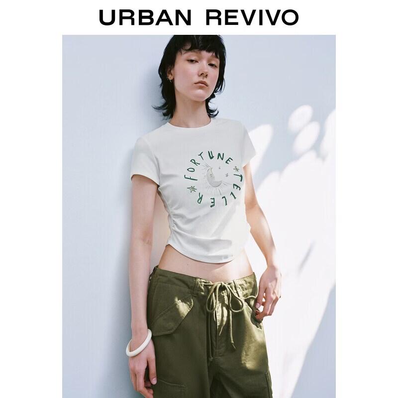 UR2026 Women s Color-block Pleated Round Neck T-shirt S
