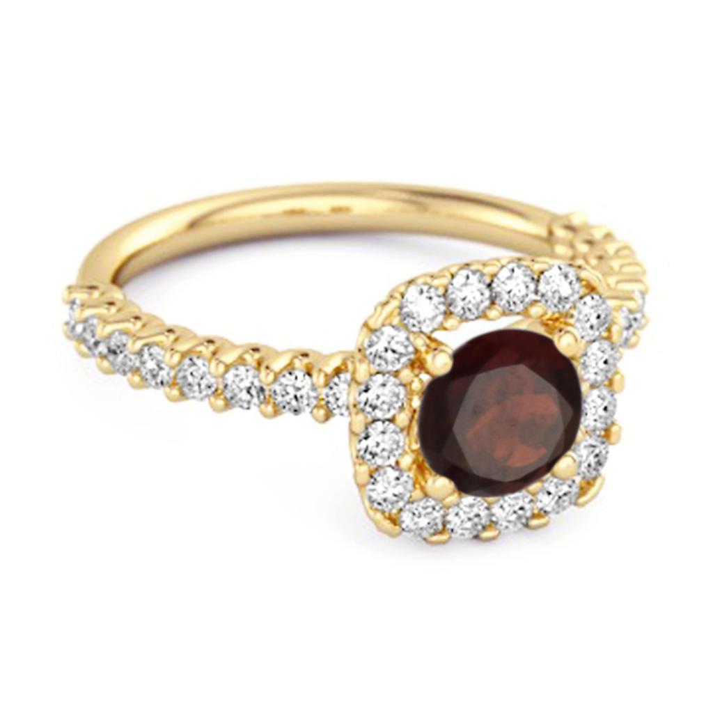 Granat Runder Kissen Halo Ring - 925 Sterling Silber Gold Vermeil