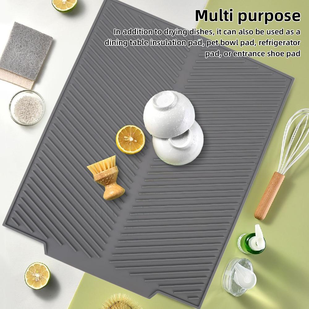 Grey White Dish Drying Mat Silicone Sink Drainer Mat Kitchen Counter Drain Pad  Multi Functional