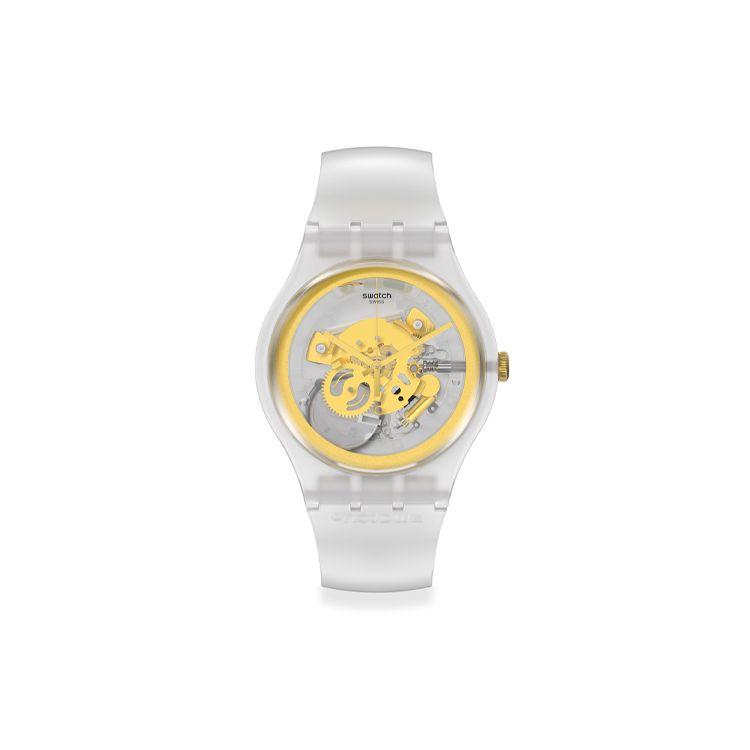 Swatch Quartz Movement Gold Charm Transparent Hollow Dial Transparent Strap Casual Waterproof Unisex watches SVIZ102 Gold