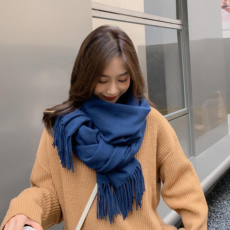 Solid Color Wool Scarf for Women Autumn and Winter Tassel Air Conditioned Room Shawl Green Red Winter Men's Cashmere Scarf