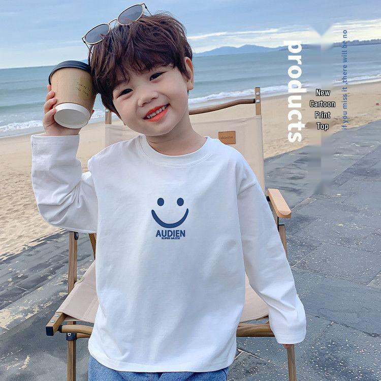 100% Cotton Boys  Long Sleeve T-Shirt - Trendy Spring/Autumn Loose-Fit Base Layer for Kids 2025 160 cm