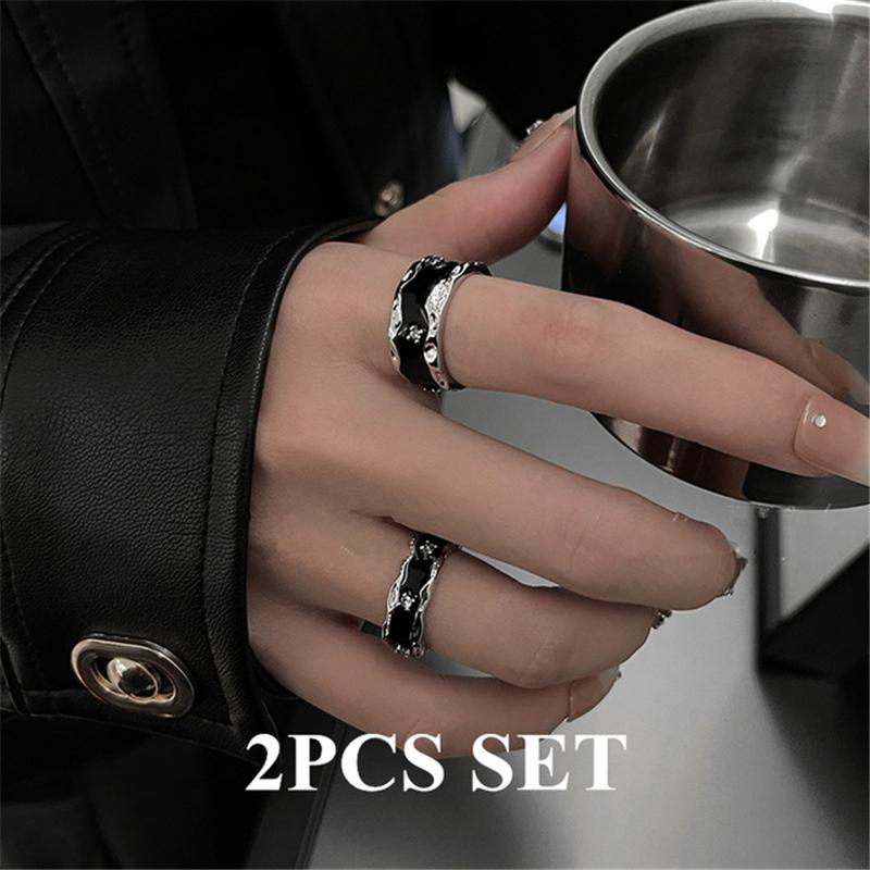 Punk Harajuku Goth Törnen Svart Silverfärg Oregelbunden Hjärta Kors Öppen Ring För Kvinnor Män Älskare Vintage 90-tal Y2K Grunge Smycken