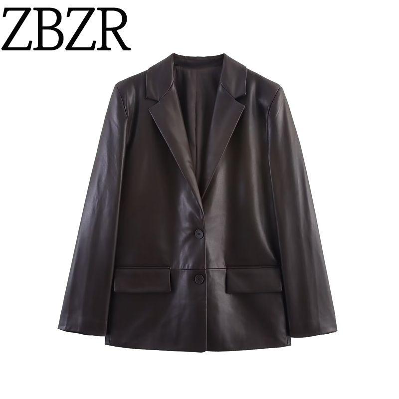 Zbzr Autumn New Women Clothes Western Style Fashion Straight Leather Effect Blazers 1255760 717