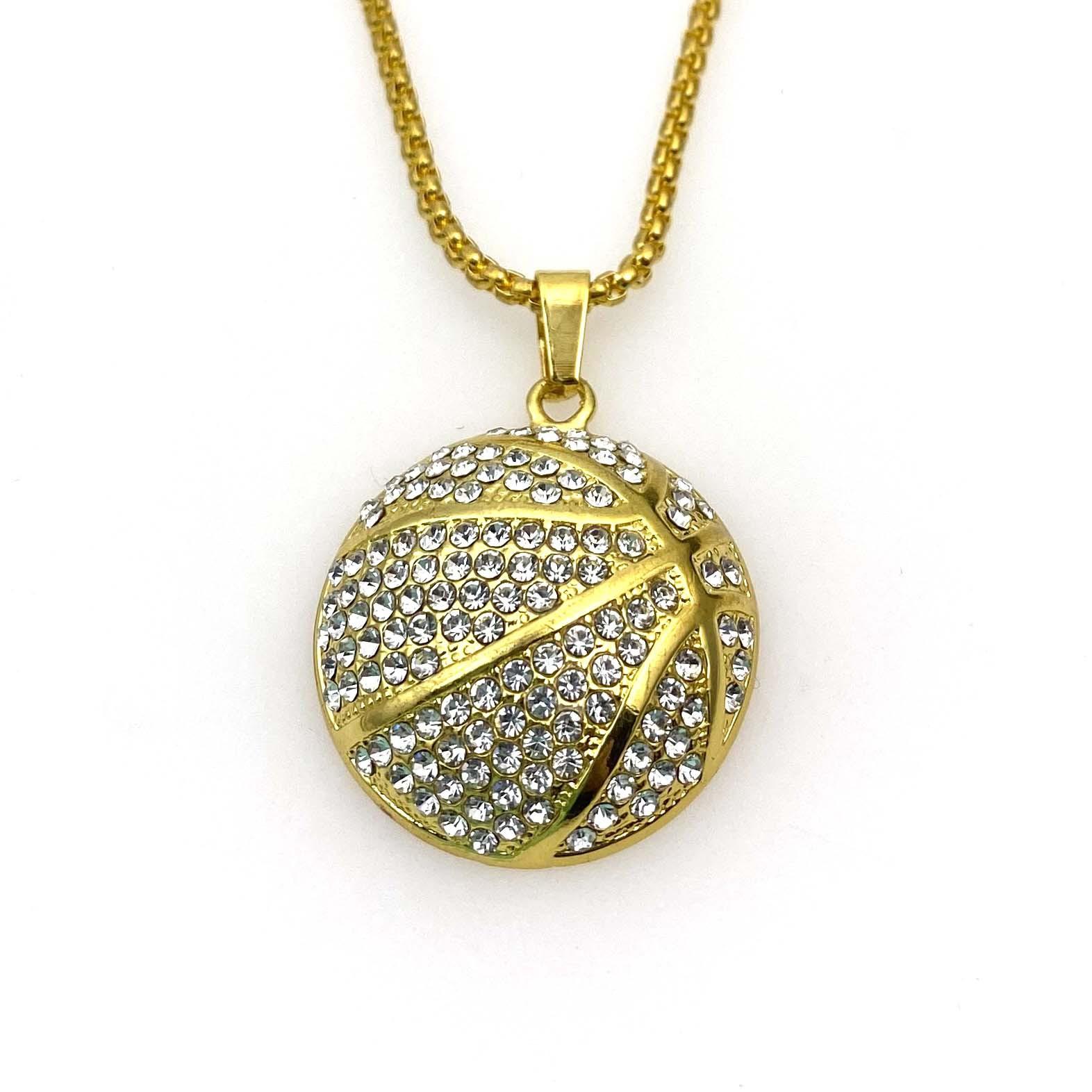 

Намисто з титанової сталі з позолотою та діамантовою підвіскою у вигляді баскетбольного м яча