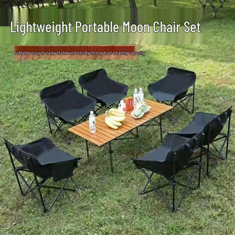Portable Metal Folding Moon Chair with Backrest for Outdoor Camping and Picnics