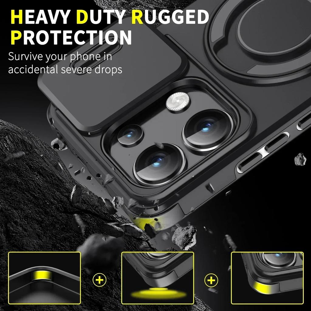 Shockproof Magnetic Case for Xiaomi 14T Pro Slide Camera Lens Metal Ring Stand Protect Cover for Redmi 13 Poco X6 Pro 4G 5G Case