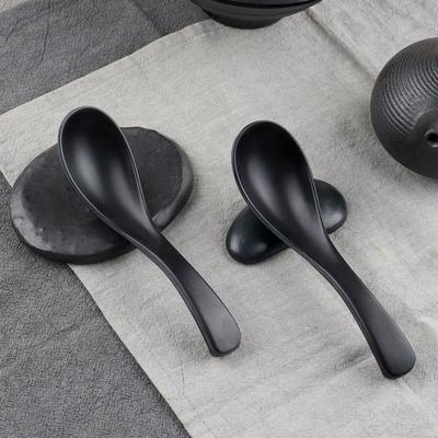 Cook Tea Melamine Spoon Set Udon Soup Spoon Black Japanese Chopsticks, Short Spoon 10p, 10 Pieces, Korean Popular Tableware