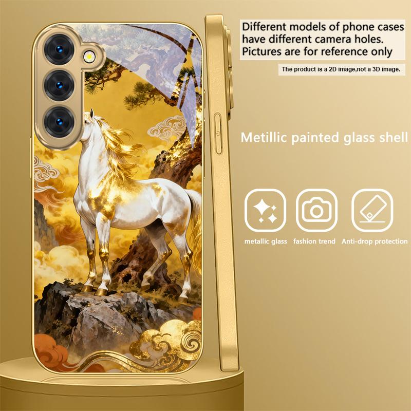 tall and sturdy horse For Samsung Galaxy S26 S20 FE S21 S22 S23 Plus S24 Ultra S25Ultra S21+ S22Plus Golden glass phone case