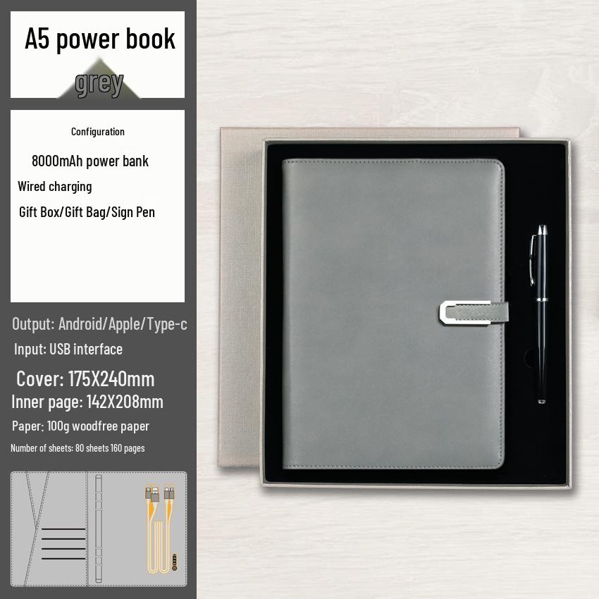 A5 Multi-Function Notebook Gift Set with USB & Wireless Charger - Customizable Logo Option