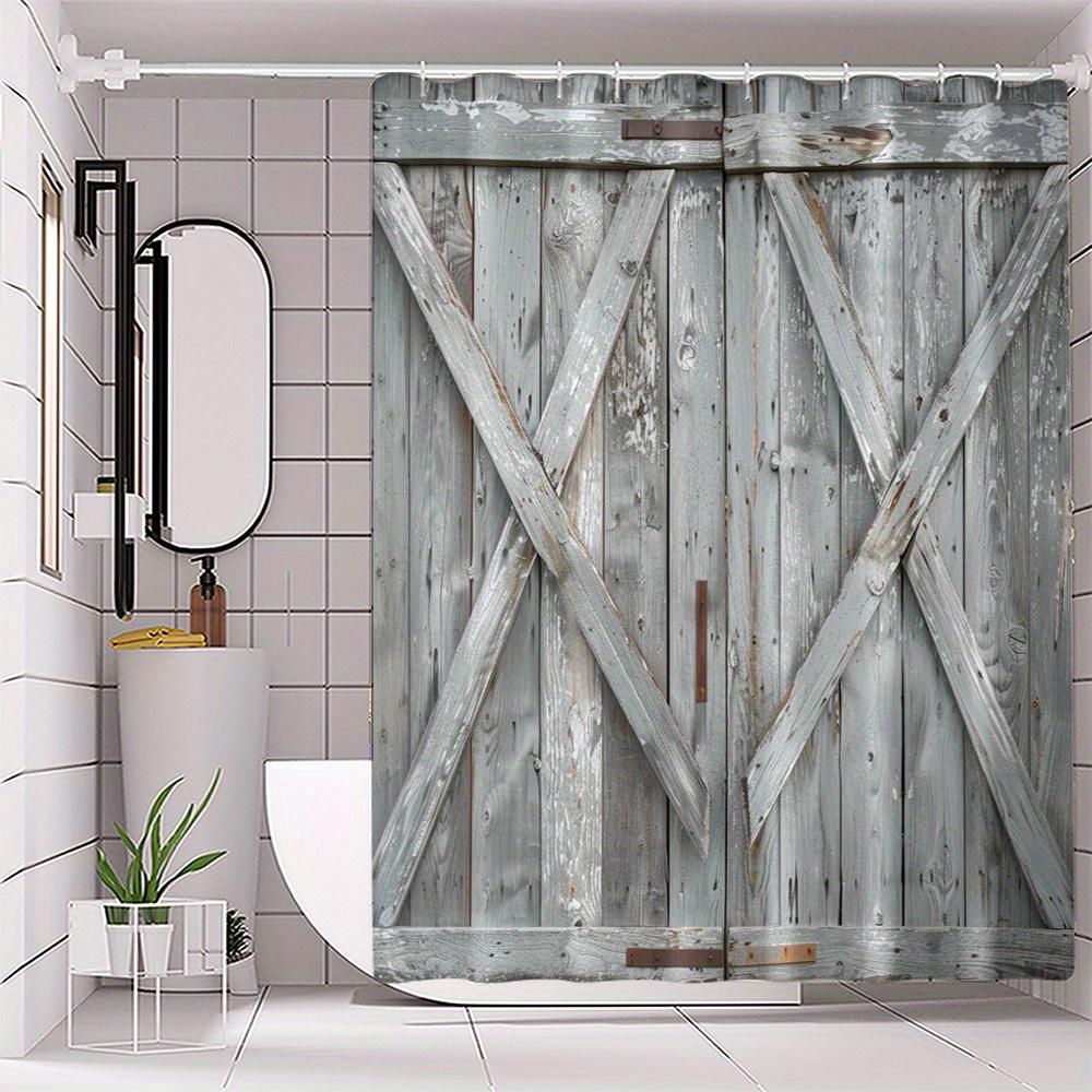 Rustic Wooden Barn Door Shower Curtain 3D Printed Bathroom Decor Farmhouse Style Home Fashion Design Trend
