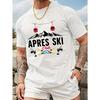 Men'S Apres Ski Club Graphic T-Shirt - Cotton, Casual Summer Tee with Skiing Print, Crew Neck, Regular Fit, Breathable Micro-Stretch Knit Fabri