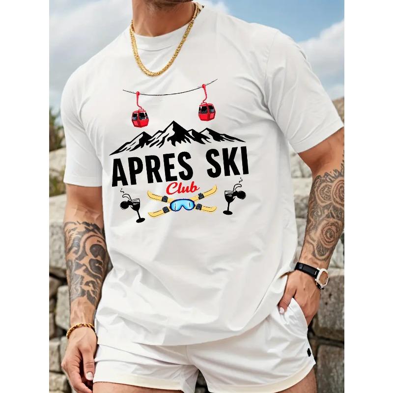 

Мужская футболка с графическим принтом Apres Ski Club - Хлопок, Повседневная летняя футболка с принтом на тему катания на лыжах, Круглый вырез, Обычный крой, Дышащая микроэластичная трикотажная ткань S белый