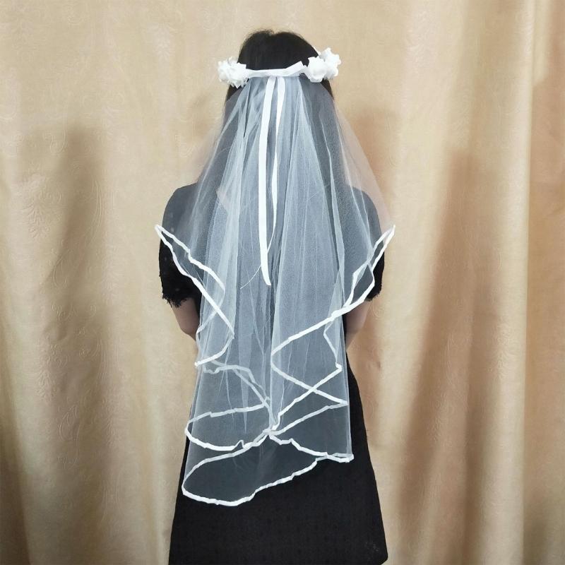 Elegant Double Layer White Veil Flower Crowns Parties Garlands For Brides Wedding Party And Special Event
