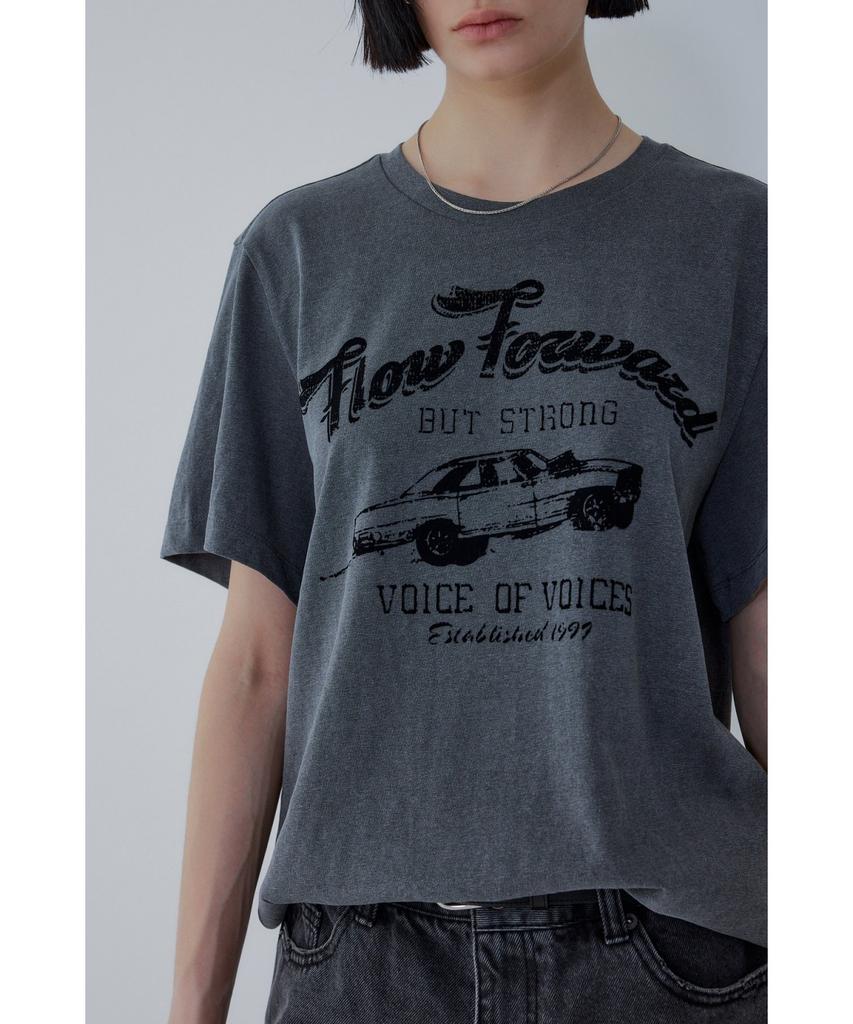 Bobeu Racing Graphic Pigment Washed T-Shirt_Charcoal 7156240005