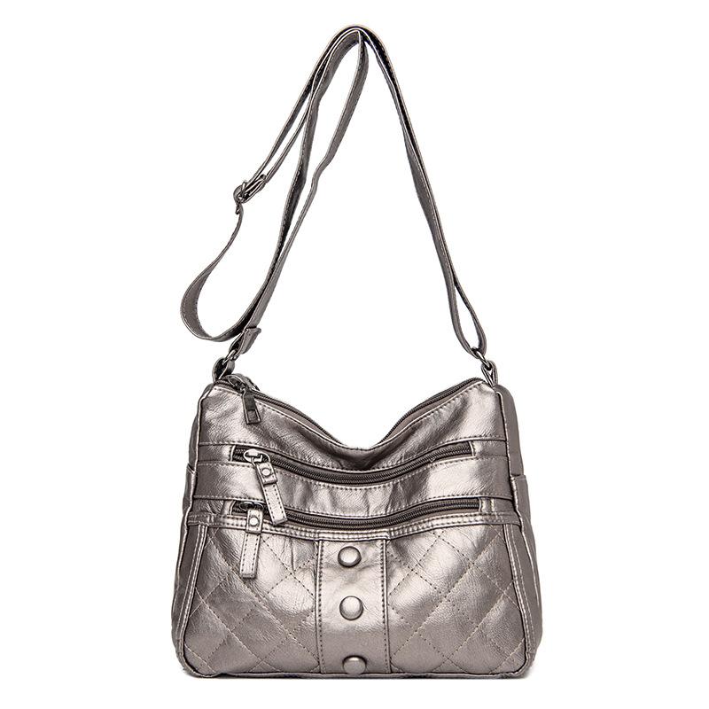 Yogodlns Vintage Soft Leather Shoulder Bag Female Large Capacity Crossbody Bag Fashion Rhombic Messenger Handbag Luxury Mom Bag