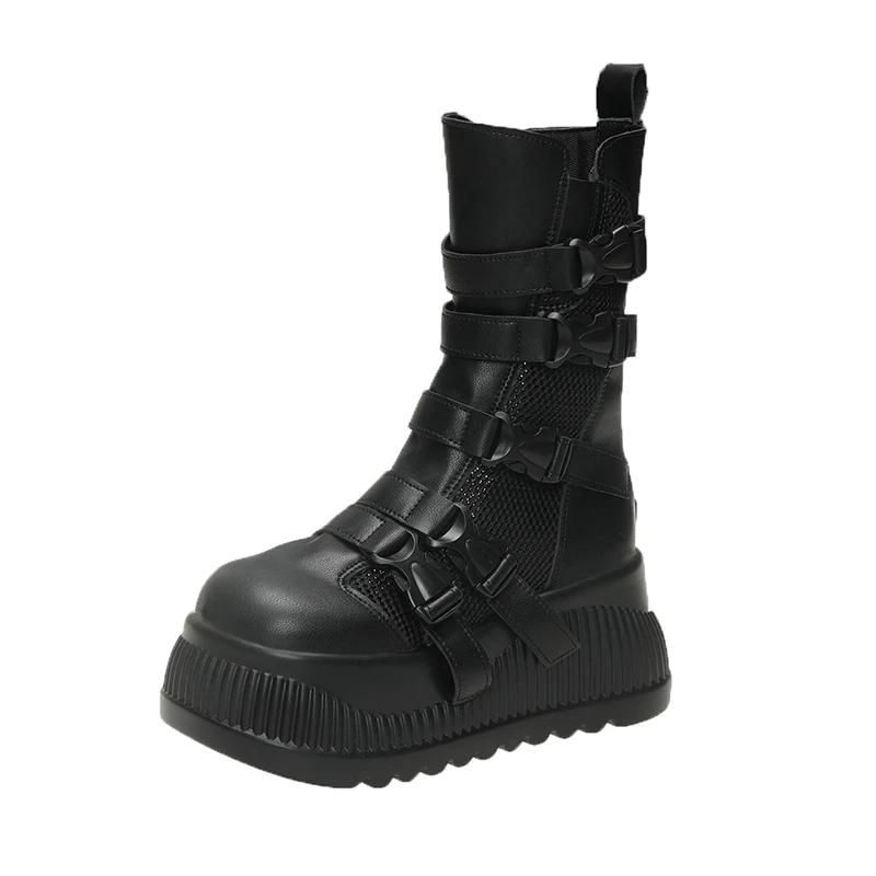 

Модные женские весенне-летние ботинки 8,5 см Модные дышащие сетчатые кроссовки с вырезами Ботильоны на высокой платформе для женщин Уличная массивная обувь 35 чёрный