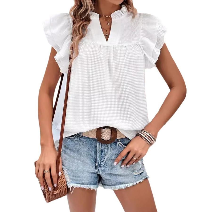 Sweet Top for Women - Summer New Lace Ruffles Floral Shirt for Ladies