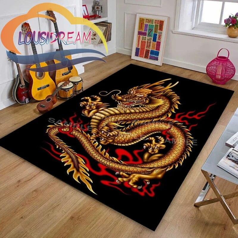 Chinese Dragon or Mythical  Playroom and Bedroom Plush Carpet Non-slip  Soft Play Mat Bed Area Rug Parlor Decor