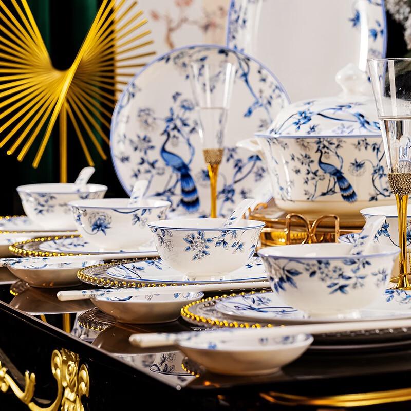 LISM Jingdezhen Peacock Blue & White Dinnerware Set