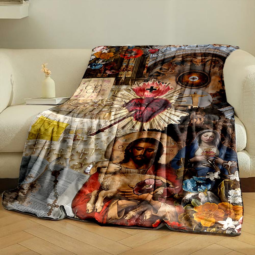 Religious Iconography Collage BlanketFlannel blanket for bedroom, living room, sofa, and nap