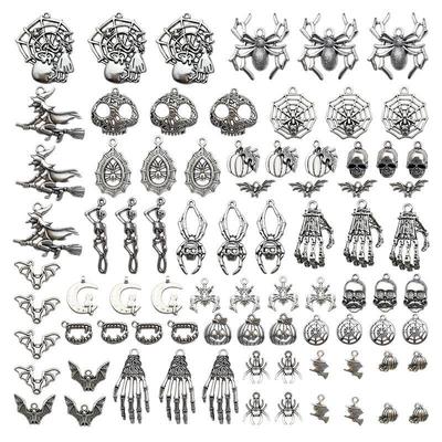80-Piece Halloween Jewelry DIY Kit: Pumpkin, Skull, Bat & Witch Pendants for Earrings