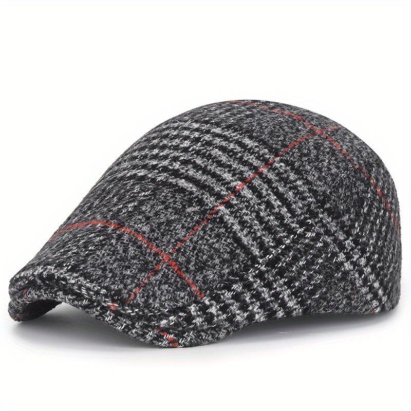 

New unisex wool plaid cap fashion British forward hat casual warm Cotton Plaid beret Autumn Winter Newsboy Baker Tweed Flat Cap 56-60CM