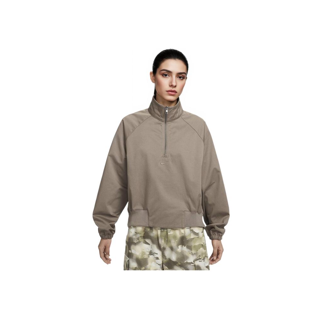 Nike Sportswear Collection Half-Zip Woven Raglan Comfortable Vintage Sweatshirt Women Sweatshirt Mink-Brown HJ0234-233