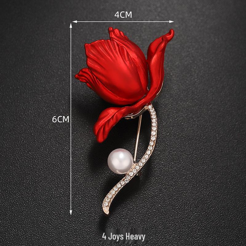 Exquisite Women's Red Flower Brooch – Niche Design, High-End Suit Accessory