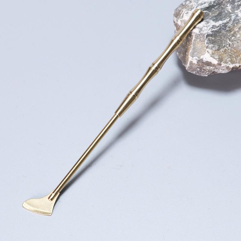 Brass Incense Ceremony Set: Natural Color Seal, Ash Press, Tamping Tool, Brush, Spade