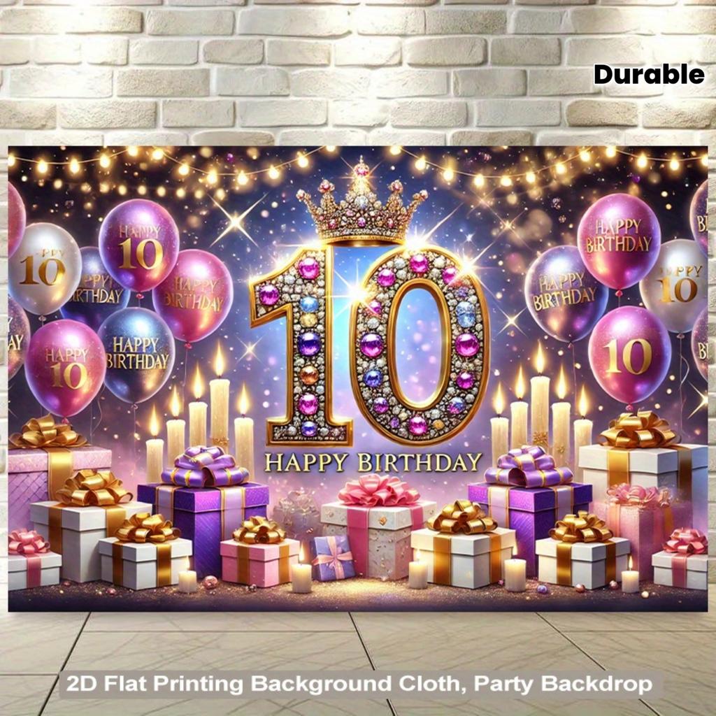 2D flach 10. Geburtstag Hintergrundbanner blinkend Nein. 10 rosa und goldene Ballons - Wand-Partydekoration Foto-Hintergrund