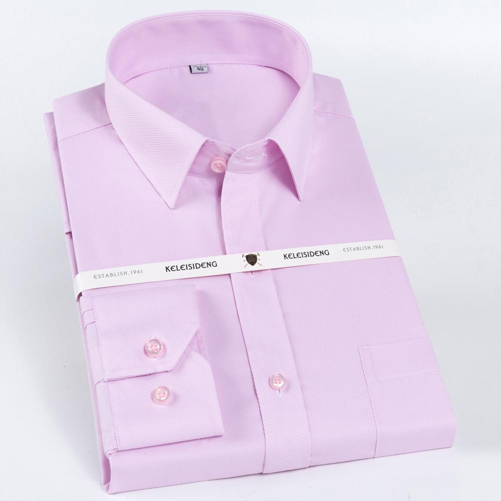Men's Classic Dress Shirt Solid Long Sleeve Wrinkle Free Man Clothes Business Social Button-up Twill Formal Shirts with Pocket