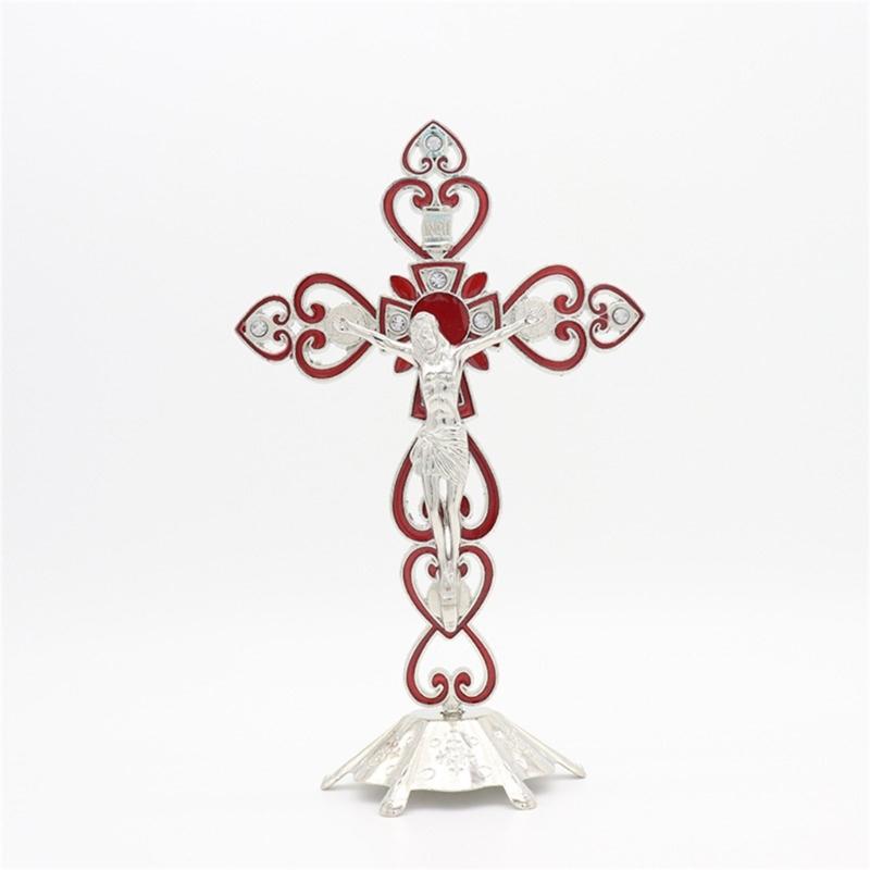 Crucifix Sculpture Cross Statue Catholic Figurine Standing Crucifix for Home Altar Living Room Table Bedroom