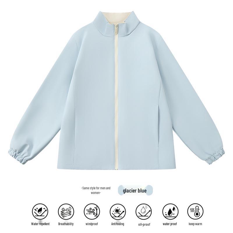 Unisex Stand-up Collar Windbreaker - Waterproof & Windproof, Lightweight Spring/Autumn Jacket with Custom Logo for Outdoor Enthusiasts.