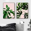 Minimalist Canvas Painting Tropical Leaves Print Nature Poster Green Fresh Pink Wall Art Decorative Pictures for Living Room