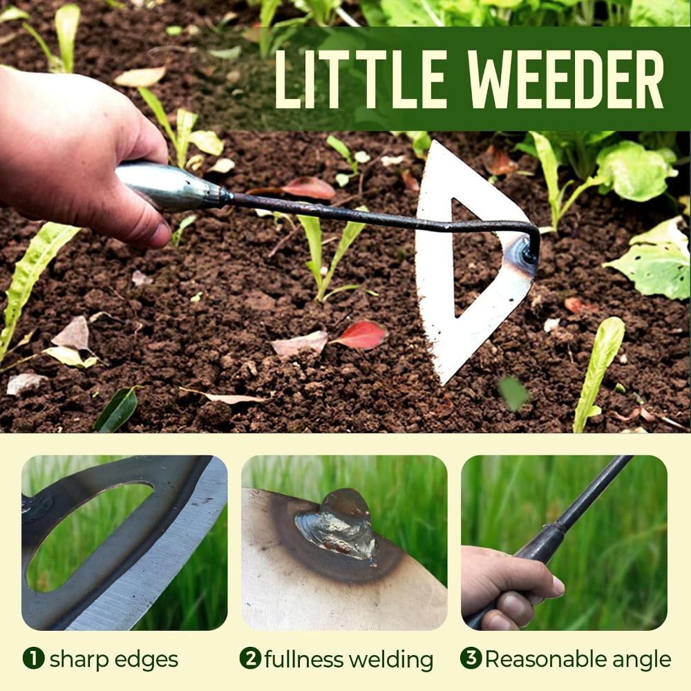 All-Steel Hardened Hollow Hoe - Hand-Forged Garden Tool for Weeding, Loosening Soil Planting Vegetables - Durable Handheld Weeding Rake