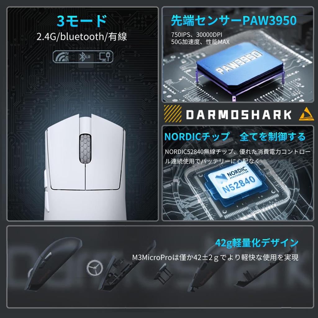 KDSTROE x Darmoshark M3 Micro Pro 8KHz Small Wireless Mouse Maximum 8000Hz Polling Custom Ideal for Includes 1K Nano Receiver (Small Shop) PAW3950,